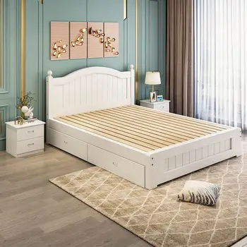 Роскошная Деревянная кровать для взрослых Современный каркас кровати для хранения косметики в скандинавском стиле для гостиной Детская мебель Queen Camas Dormitorio для спальни