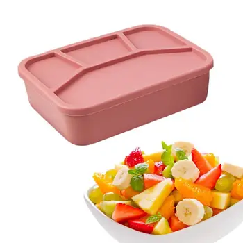 Силиконовая коробка для хранения продуктов, Силиконовая разделенная коробка для сэндвичей, Разделенный контейнер для хранения продуктов с крышкой и четырьмя герметичными отделениями