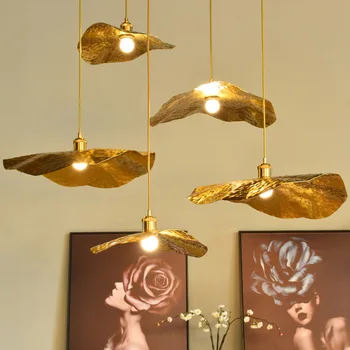 Скандинавский креативный подвесной светильник в виде листьев Лотоса, дизайнерский медный подвесной светильник для декора гостиной, светильник для спальни, светильник