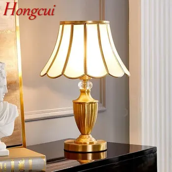 Современная латунная Золотая настольная лампа Hongcui, креативные Простые Светодиодные настольные лампы из роскошного стекла, медь для домашнего кабинета, спальни