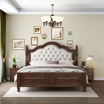 Современная простая кожаная кровать сеть знаменитостей, новая спальня в кремовом стиле, маленькая главная спальня, высококачественная атмосферная двуспальная кровать