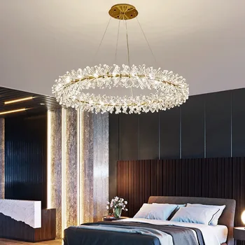 Современная роскошная Хрустальная люстра для гостиной, столовой, спальни, внутреннего освещения, домашнего декора, подвесной светильник в скандинавском стиле с цветочными кольцами