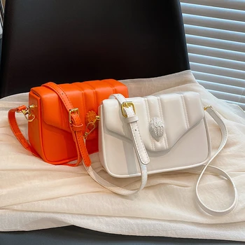 Сумки через плечо, кожаные Модные дизайнерские сумки с квадратным клапаном ярких цветов для женщин, повседневные универсальные сумки-губки для женщин 2023 года выпуска