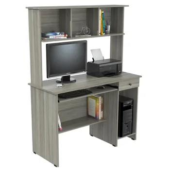 Традиционный компьютерный стол из ламината Inval и шкаф для хранения вещей серого цвета