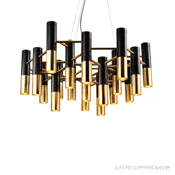 Трубка с металлическим стержнем из черного золота, светодиодная люстра, украшение гостиной, подвесной светильник, креативный светильник в американском стиле