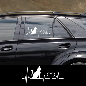 Универсальная Наклейка на кузов автомобиля С изображением Кота с мультяшной Электрокардиограммой Виниловая Наклейка в стиле 