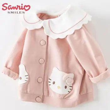 Хлопковое пальто с вышивкой Sanrio, Весенне-осенние топы с рисунком Hello Kitty, Аниме, Верхняя куртка для девочек