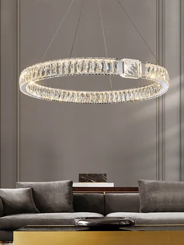 Художественная Кристально чистая люстра, подвесная золотая лампа, яркое серебряное освещение круглой и прямоугольной формы для гостиной на чердаке