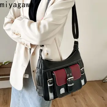 Черная сумка Miyagawa Street Spicy Girls, женская универсальная сумка через плечо в стиле ретро с несколькими карманами в мотоциклетном стиле
