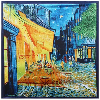 Шарф для масляной живописи знаменитого студента-искусствоведа Ван Гога, аллея кофейни, атласное лицо, весенне-осенний трендовый подарок в виде шали, имитация
