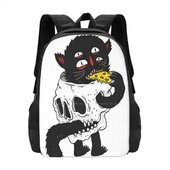 Школьные сумки Catnskull для девочек-подростков, дорожные сумки для ноутбуков, Кошачий череп, пицца, каракули, мультфильм, Милая иллюстрация ужасов и жути