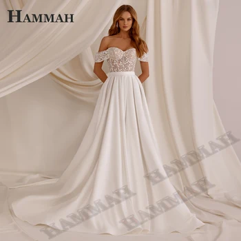 Элегантное атласное кружевное свадебное платье HAMMAH, новинка 2023 года, Милая линия, с открытыми плечами, молния, шлейф, складки, свадебное платье De Mariée